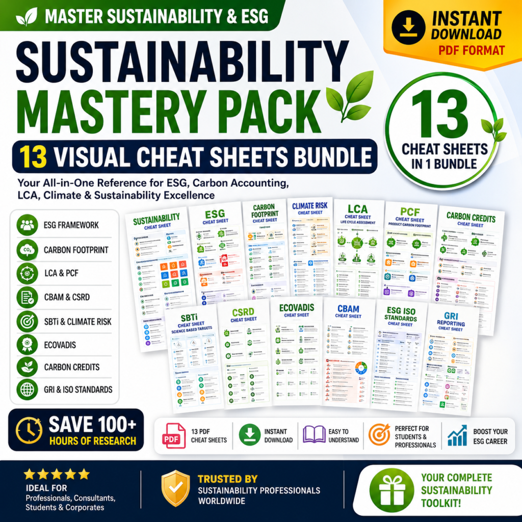 Ultimate Sustainability Cheat Sheet Bundle - Sustainability, ESG, Carbon Accounting, CSRD, LCA, CBAM, GRI, SBTi, EcoVadis, etc.